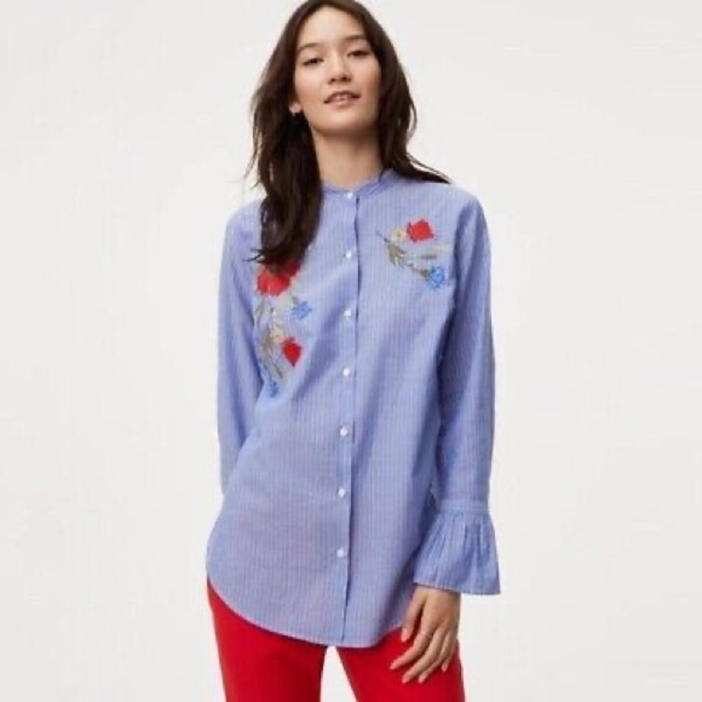 Loft Embroidered Floral Button Down Shirt